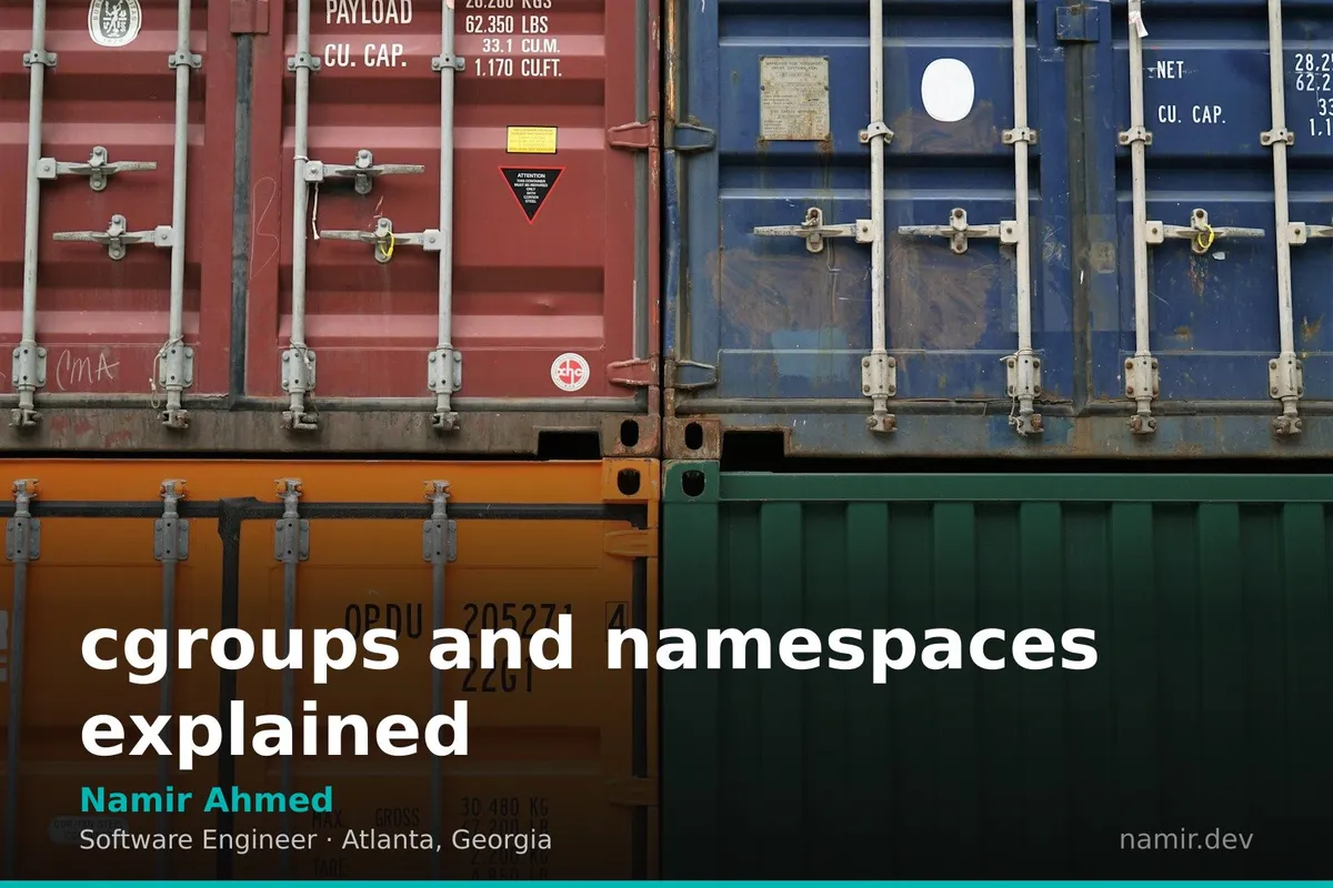 Linux cgroups and namespaces visualization for an article by Atlanta based Software Engineer, Namir Ahmed.