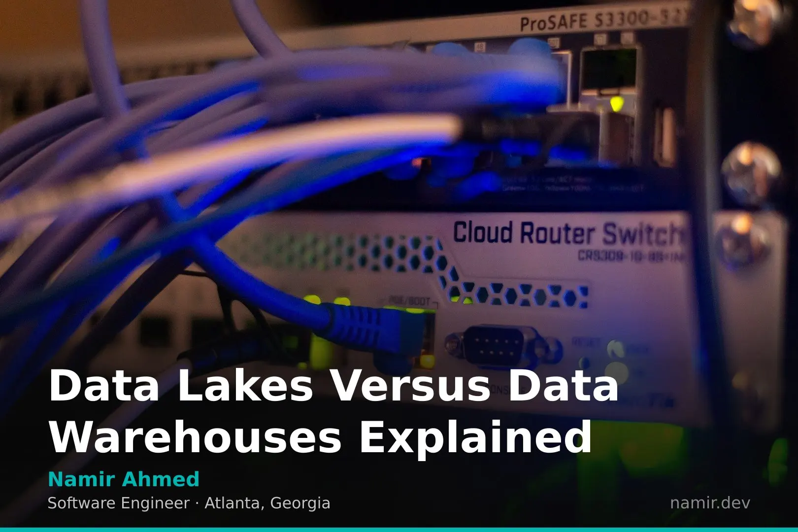 High tech server racks for an article by Atlanta based Software Engineer, Namir Ahmed.