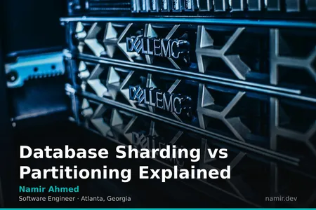 Database sharding vs partitioning diagram for an article by Atlanta based Software Engineer, Namir Ahmed.