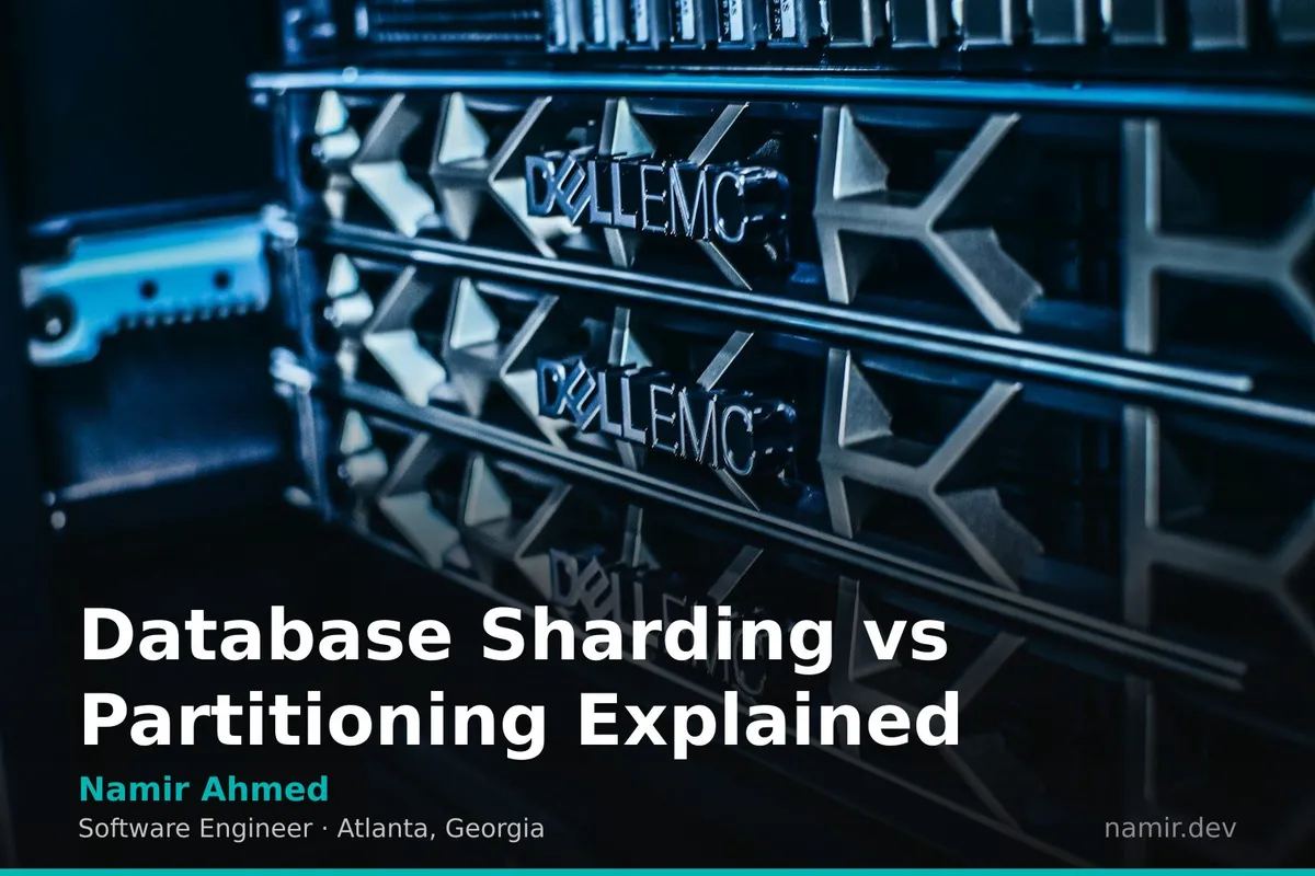 Database sharding vs partitioning diagram for an article by Atlanta based Software Engineer, Namir Ahmed.