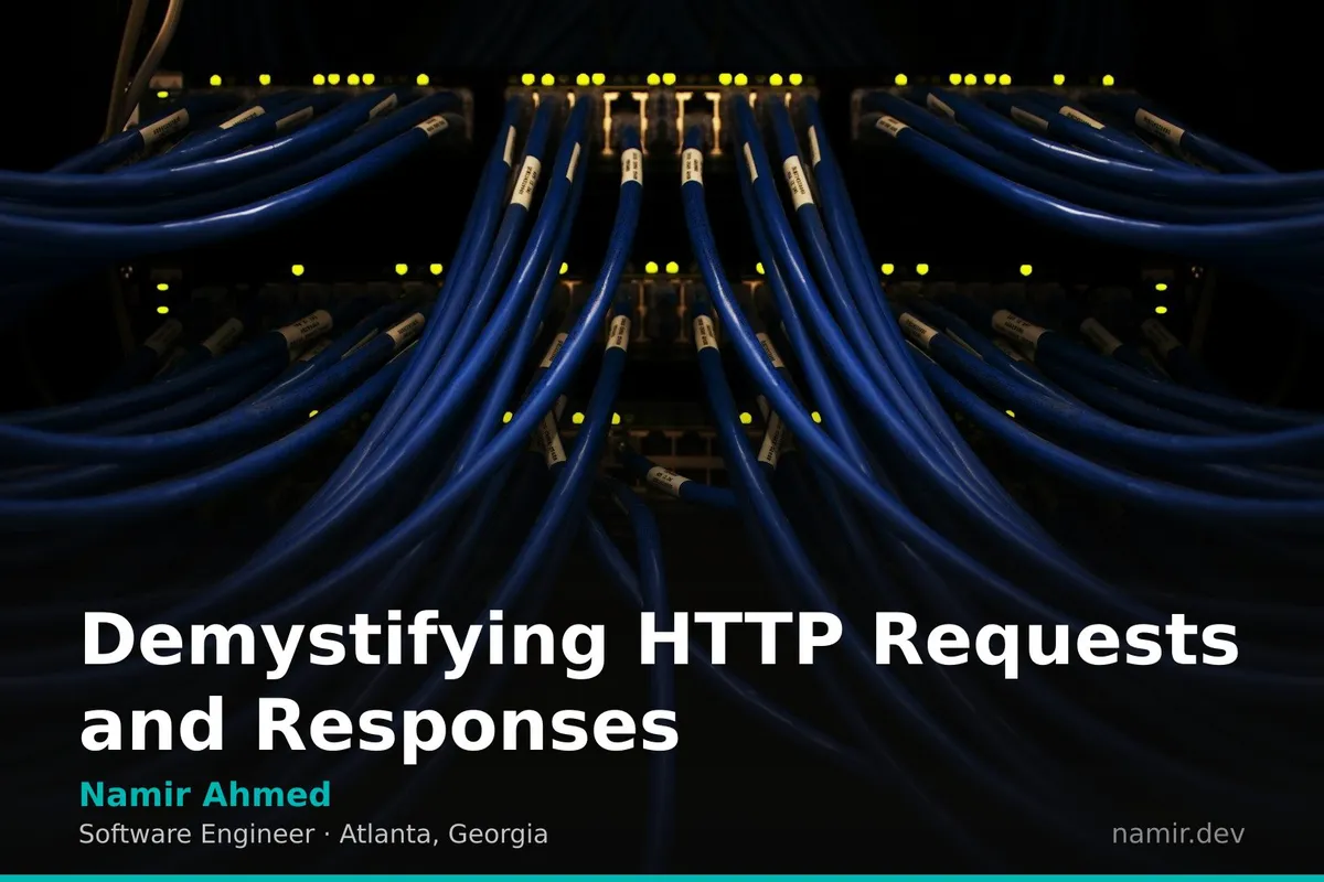 Network cables connecting a server rack for an article by Atlanta based Software Engineer, Namir Ahmed.