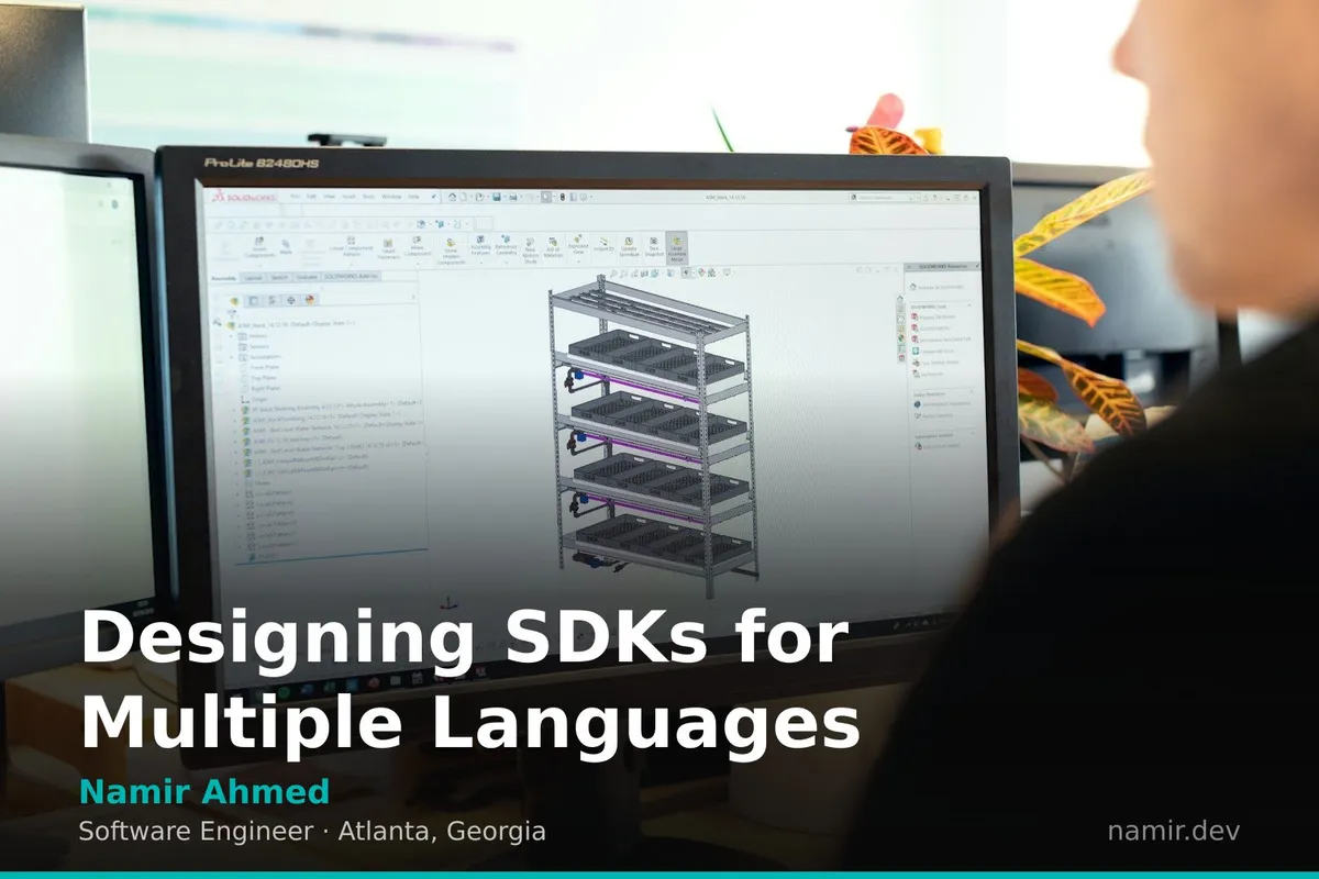 Diagram of multilingual SDK architecture for an article by Atlanta based Software Engineer, Namir Ahmed.