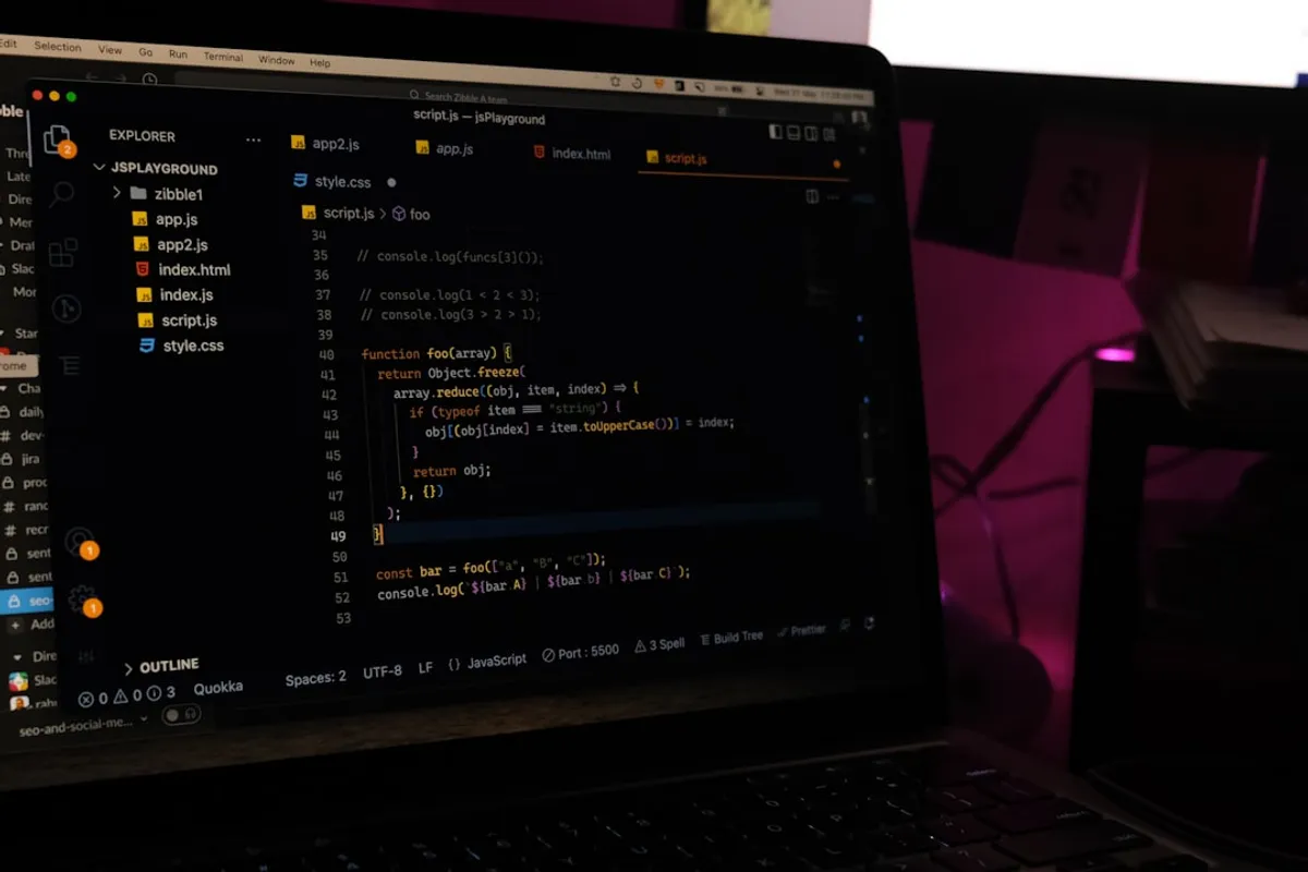 Code editor with JavaScript syntax highlighting for an article by Atlanta based Software Engineer, Namir Ahmed.