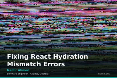 Glitchy abstract code overlay for an article by Atlanta based Software Engineer, Namir Ahmed.