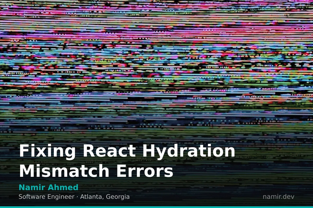 Glitchy abstract code overlay for an article by Atlanta based Software Engineer, Namir Ahmed.