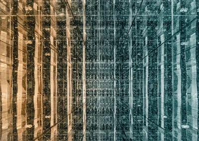 Abstract illustration of server racks and network cables for an article by Atlanta based Software Engineer, Namir Ahmed.