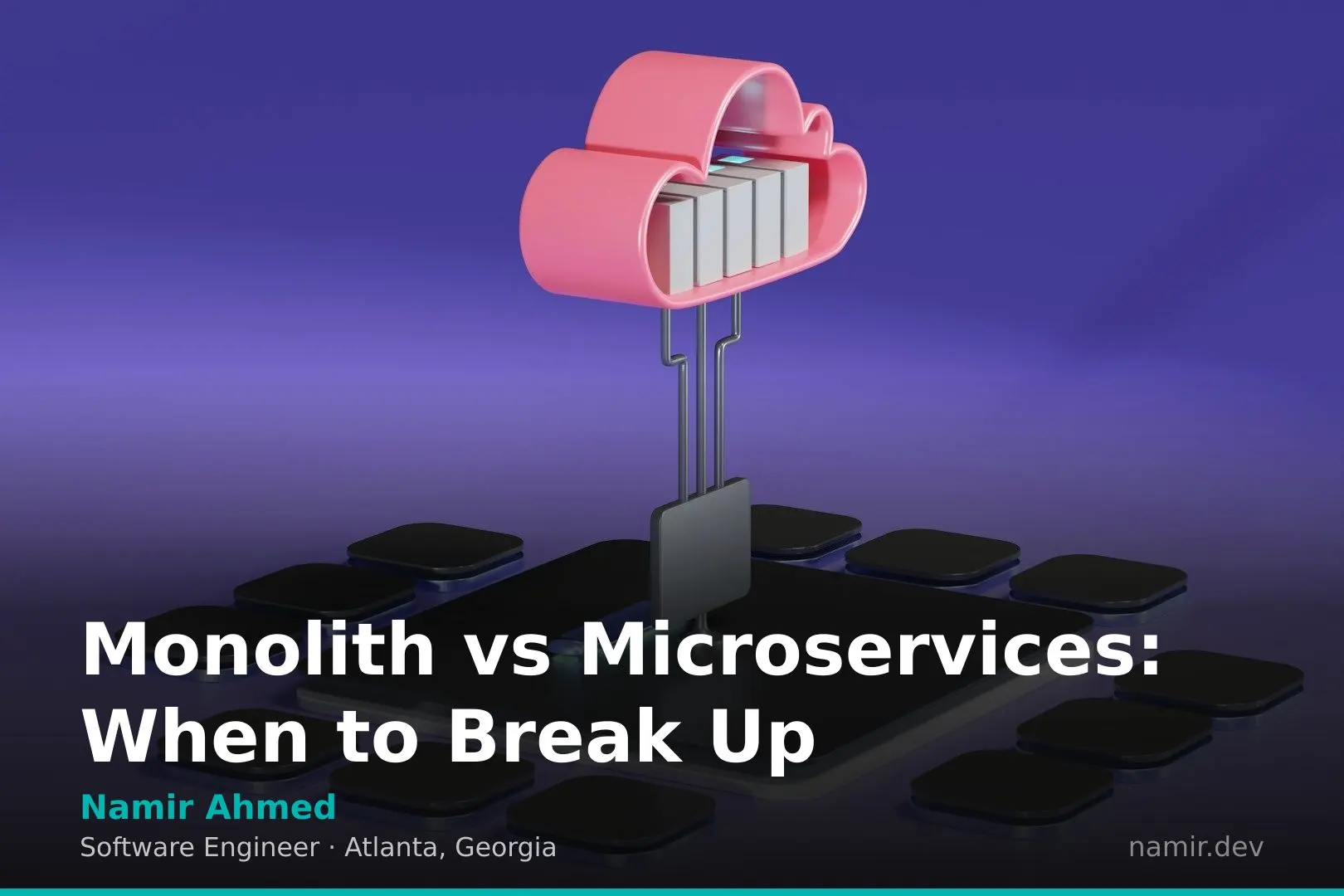 Monolith vs Microservices comparison for an article by Atlanta based Software Engineer, Namir Ahmed.