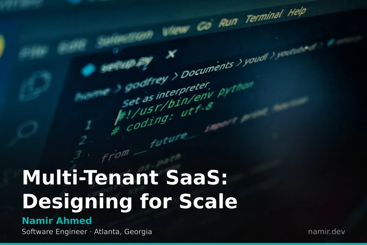 Multi-tenant SaaS architecture diagram for an article by Atlanta based Software Engineer, Namir Ahmed.