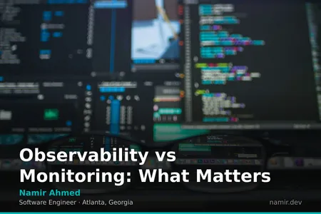 A modern server room dashboard for an article by Atlanta based Software Engineer, Namir Ahmed.