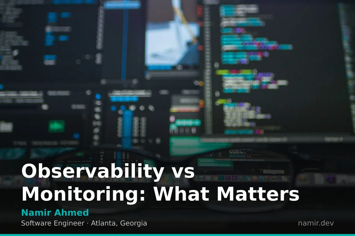 A modern server room dashboard for an article by Atlanta based Software Engineer, Namir Ahmed.