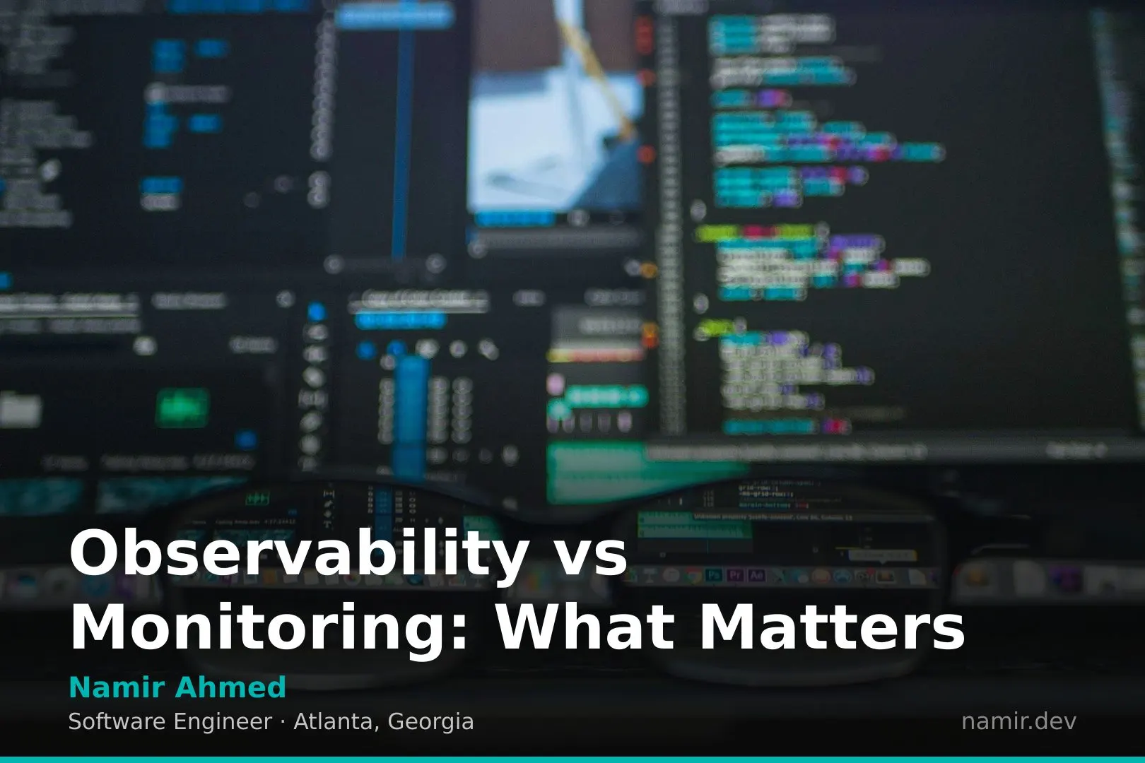 A modern server room dashboard for an article by Atlanta based Software Engineer, Namir Ahmed.