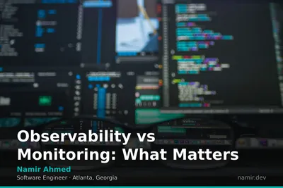 A modern server room dashboard for an article by Atlanta based Software Engineer, Namir Ahmed.