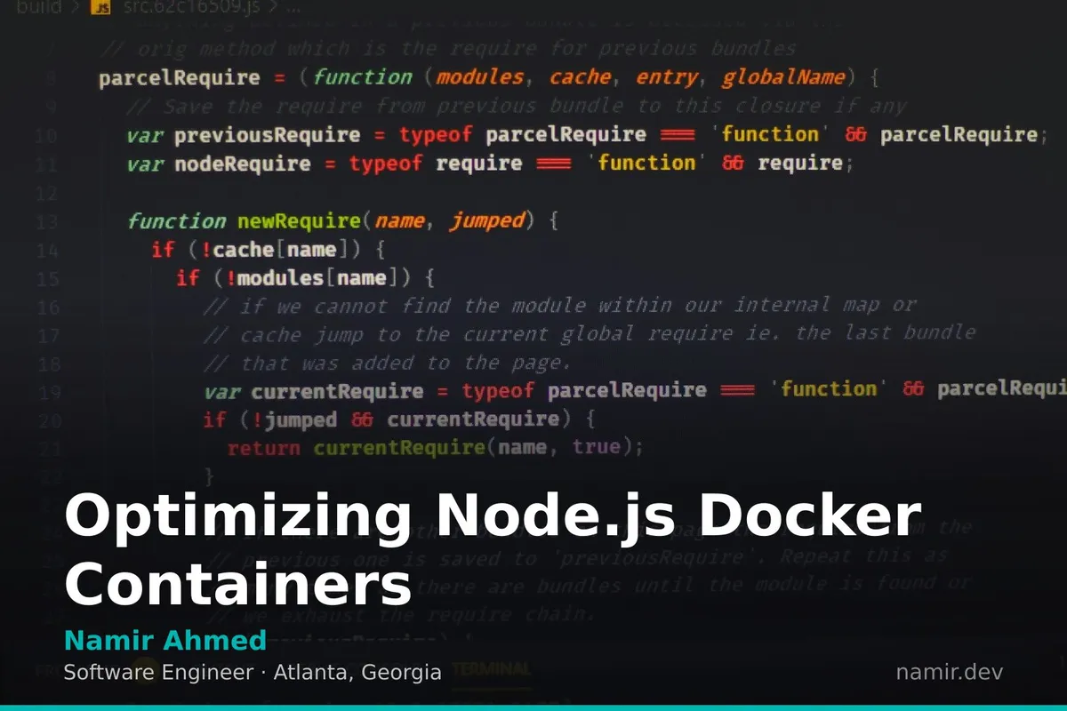 Node.js and Docker logos side-by-side for an article by Atlanta based Software Engineer, Namir Ahmed