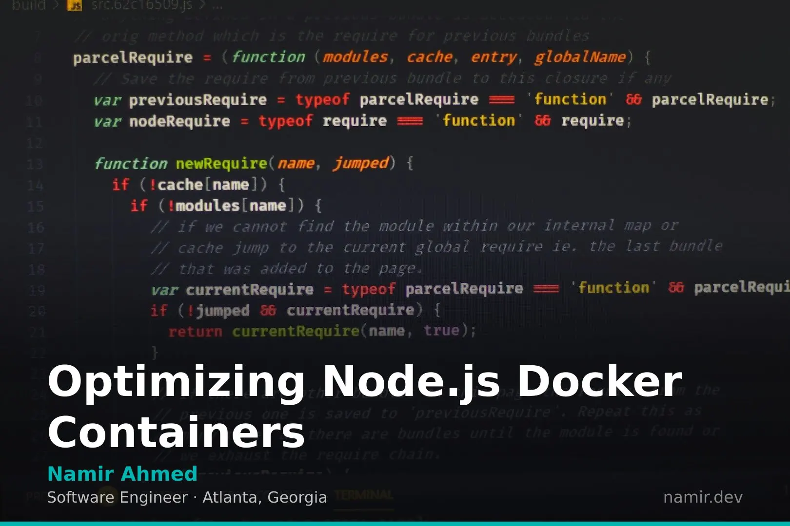 Node.js and Docker logos side-by-side for an article by Atlanta based Software Engineer, Namir Ahmed