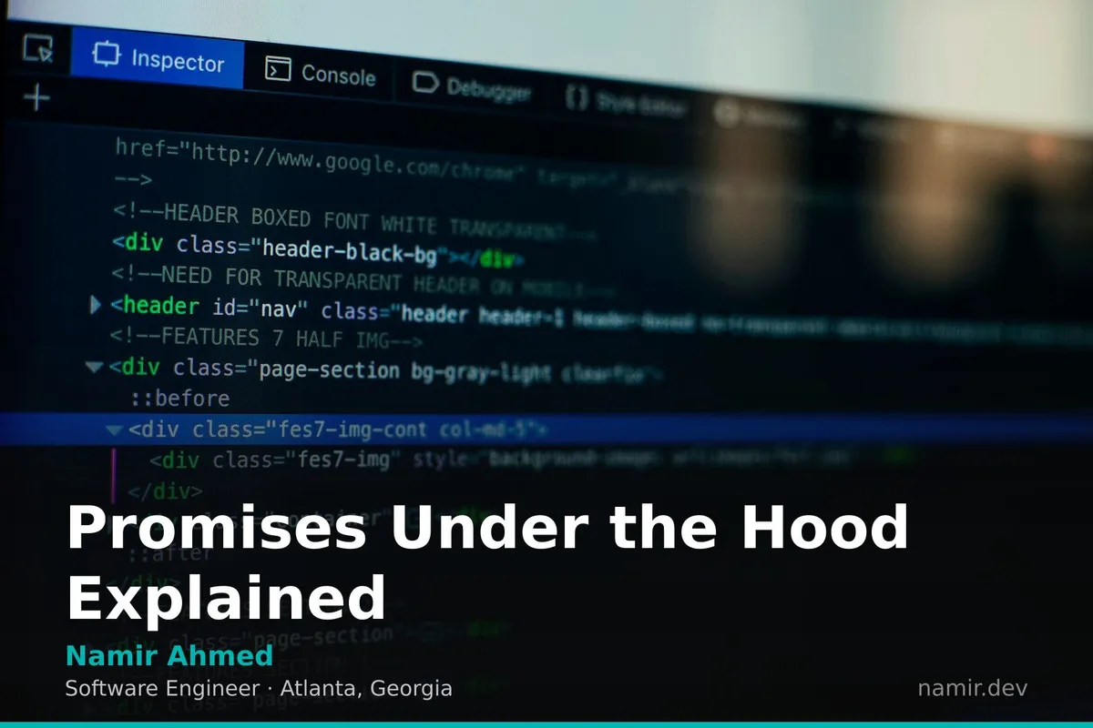 JavaScript Promise flow chart for an article by Atlanta based Software Engineer, Namir Ahmed.