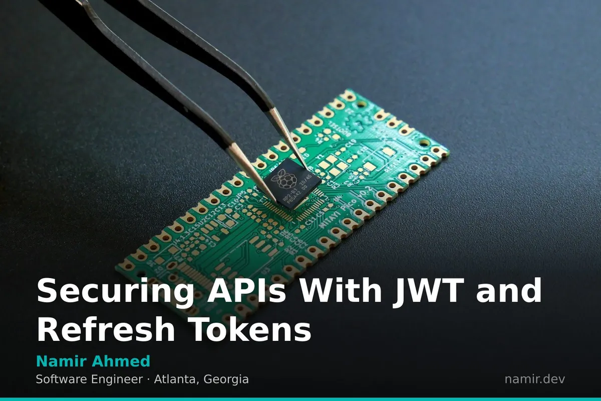 A digital padlock on a circuit board for an article by Atlanta based Software Engineer, Namir Ahmed.