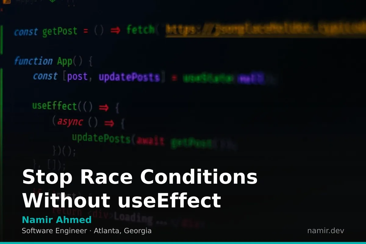 Code snippet demonstrating race condition prevention for an article by Atlanta based Software Engineer, Namir Ahmed.