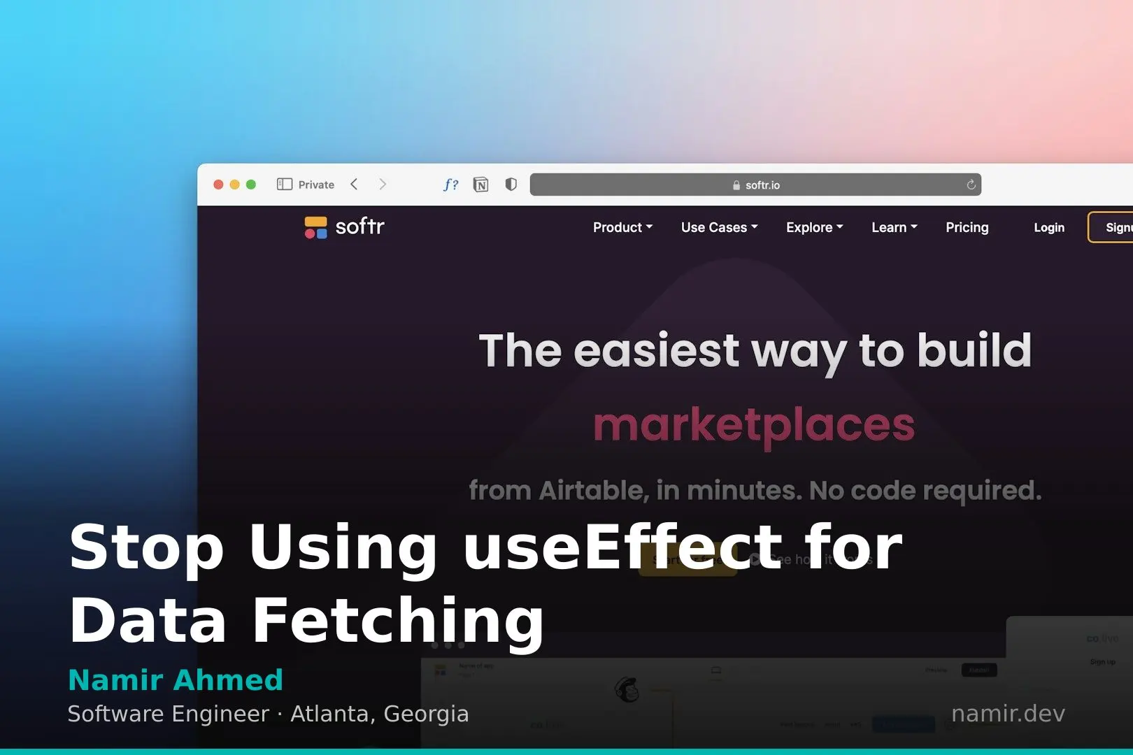 React code snippet for an article by Atlanta based Software Engineer, Namir Ahmed.
