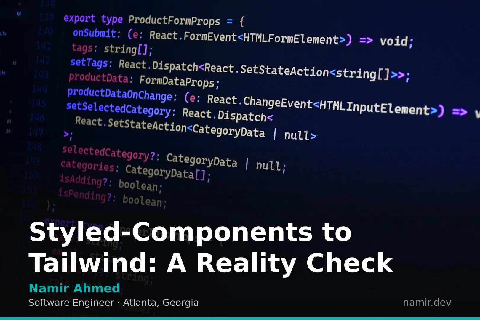 Code editor with CSS and HTML for an article by Atlanta based Software Engineer, Namir Ahmed.