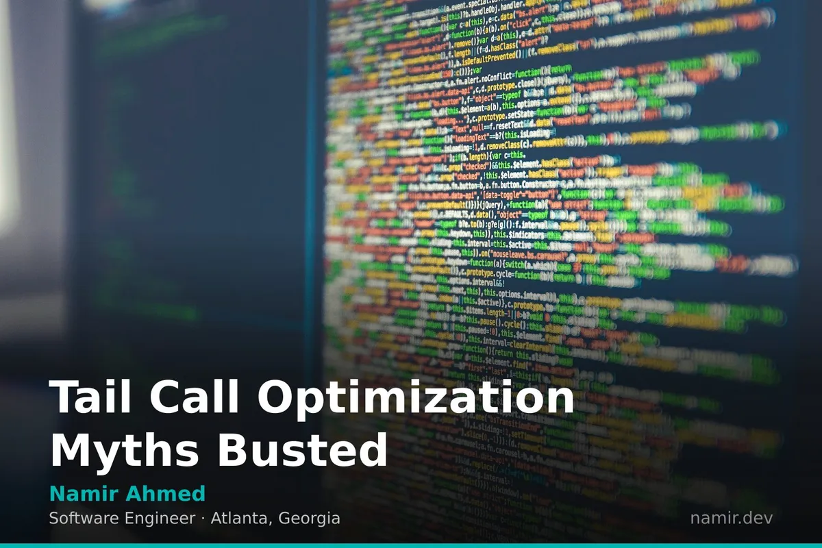 Abstract representation of recursive function calls optimizing stack usage for an article by Atlanta based Software Engineer, Namir Ahmed.