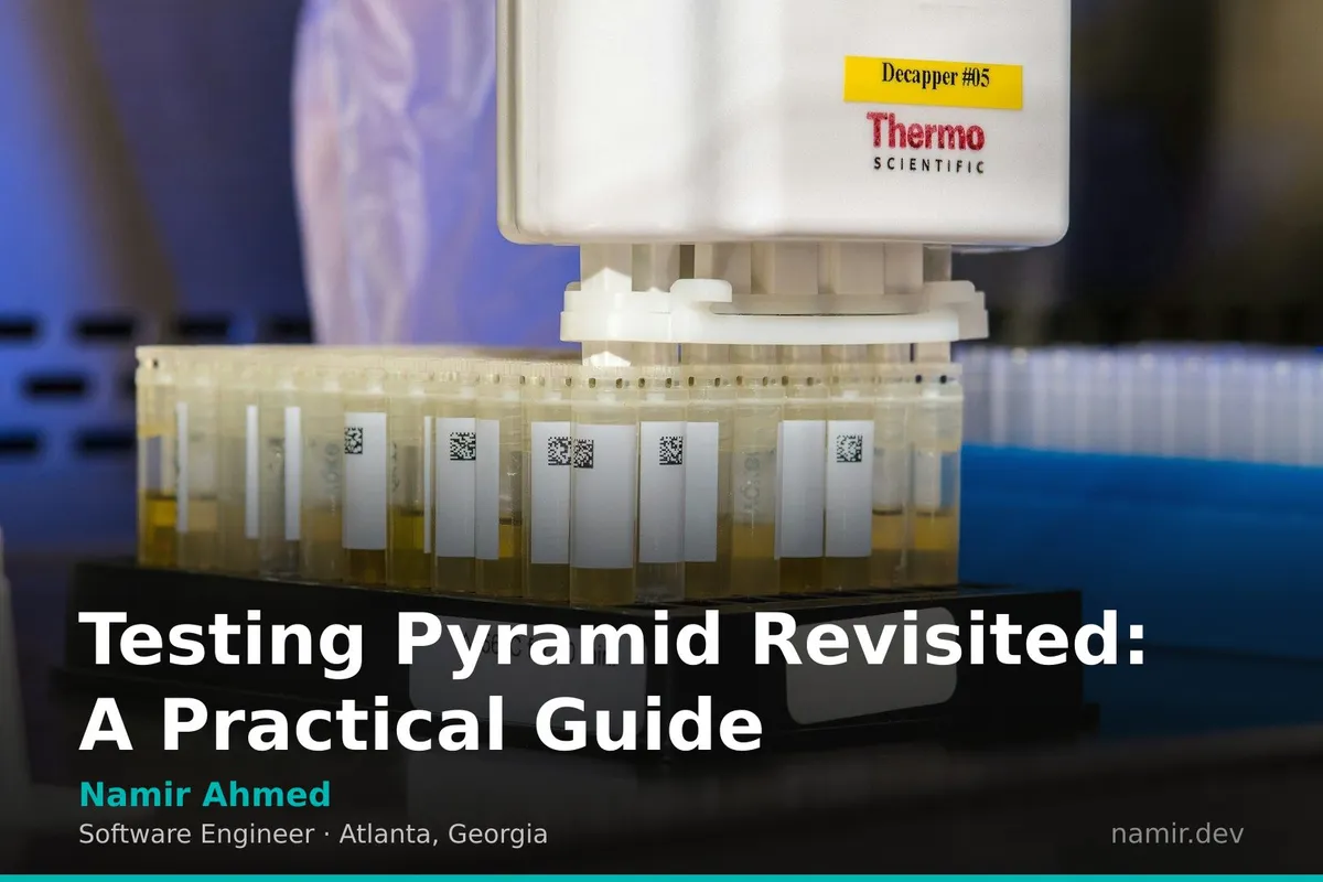 Abstract visualization of a testing pyramid for an article by Atlanta based Software Engineer, Namir Ahmed.