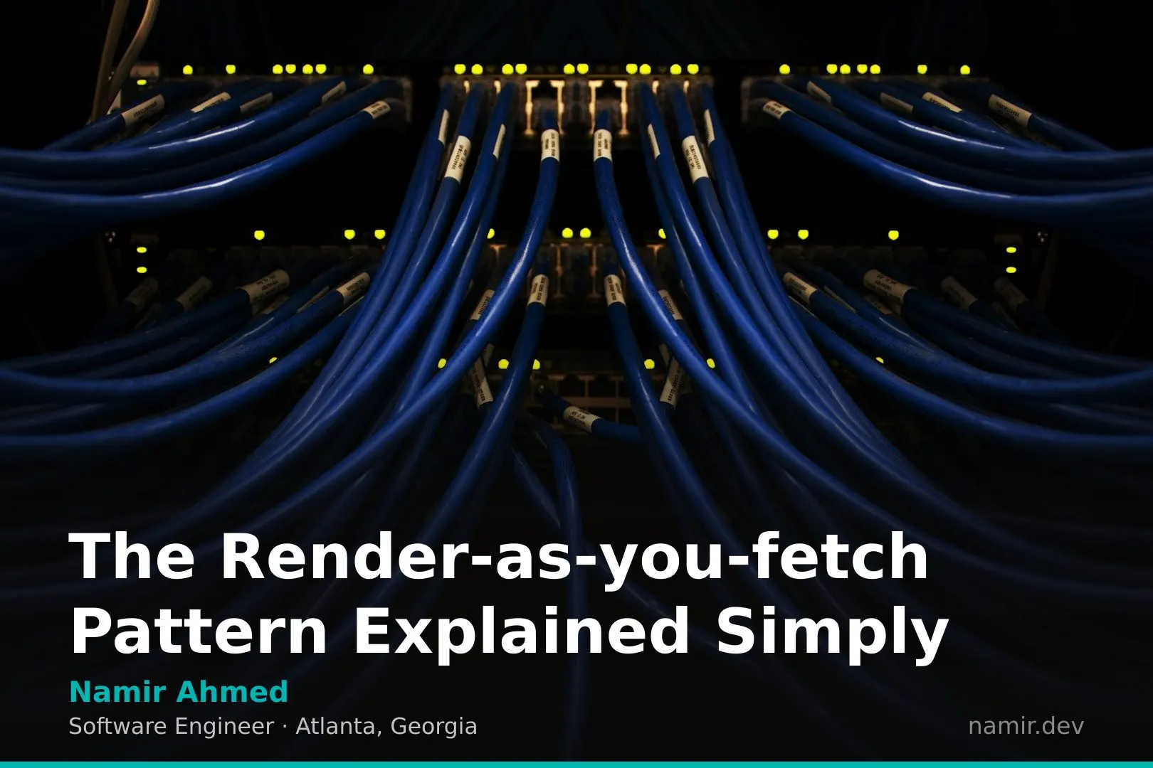 Network cables connecting to a server rack for an article by Atlanta based Software Engineer, Namir Ahmed.
