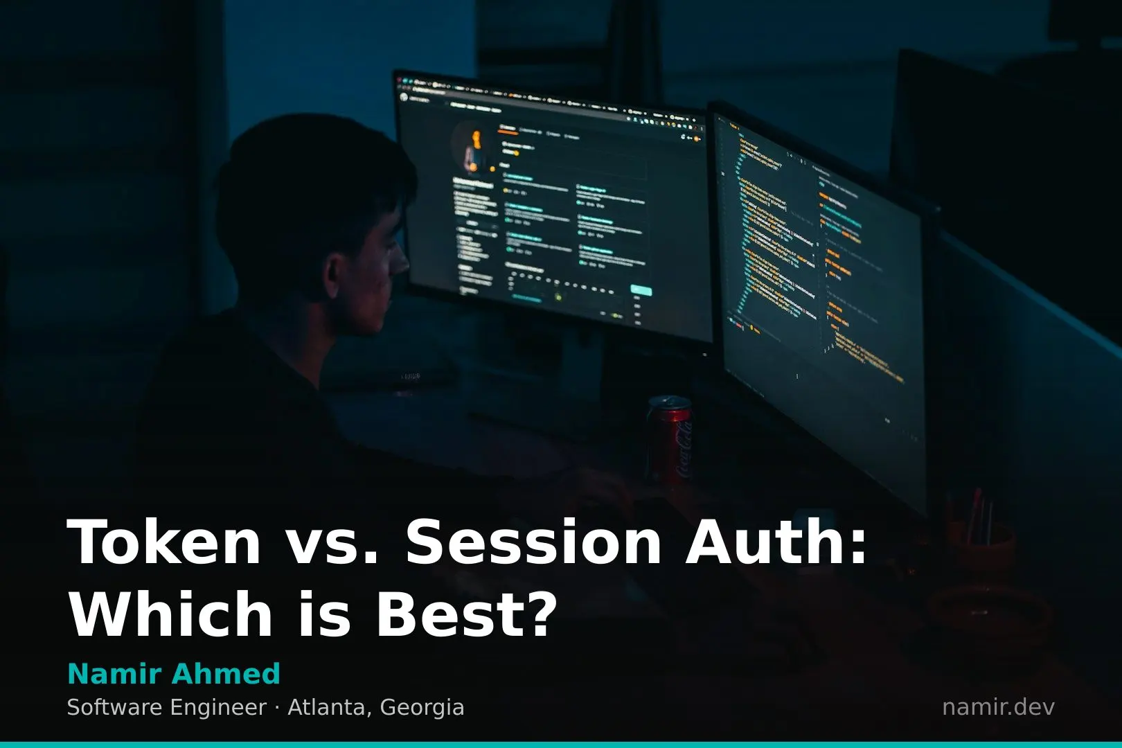 Token vs Session Authentication diagram for an article by Atlanta based Software Engineer, Namir Ahmed.