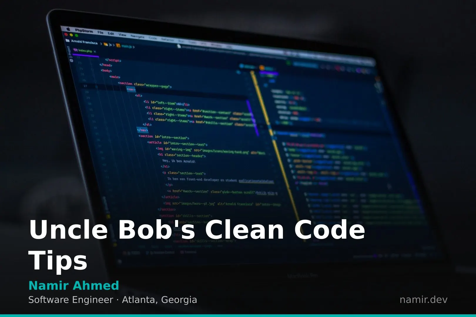 Clean code concept for an article by Atlanta based Software Engineer, Namir Ahmed.