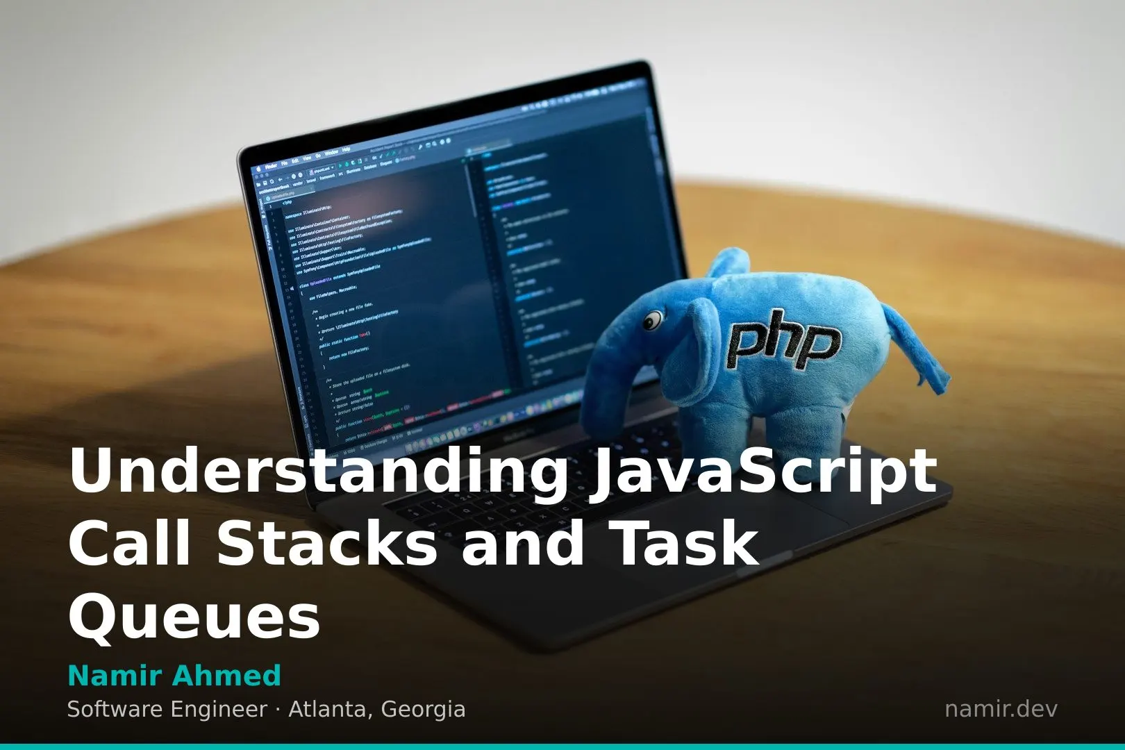 JavaScript call stack and task queue diagram for an article by Atlanta based Software Engineer, Namir Ahmed.