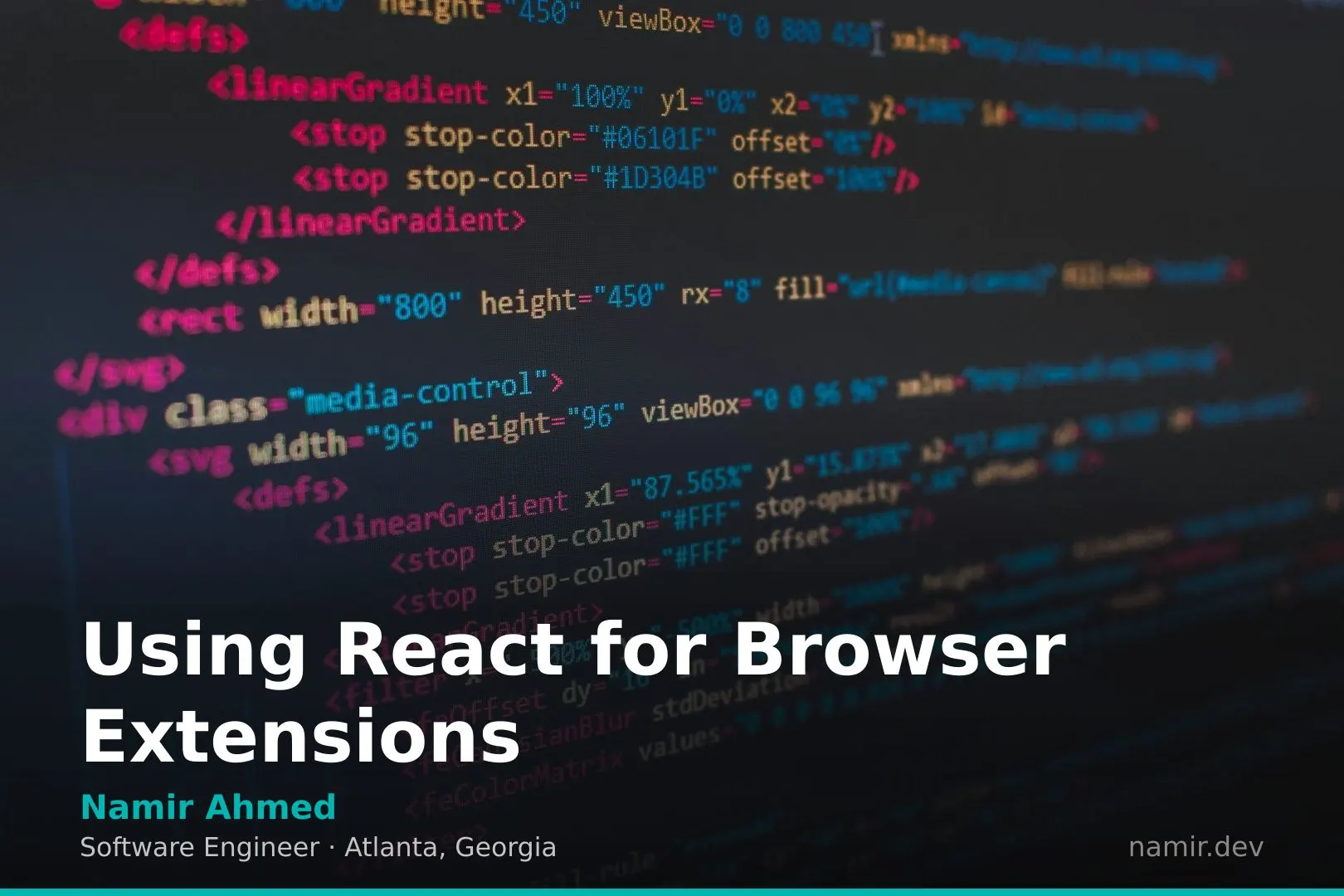 React code on a monitor for an article by Atlanta based Software Engineer, Namir Ahmed.
