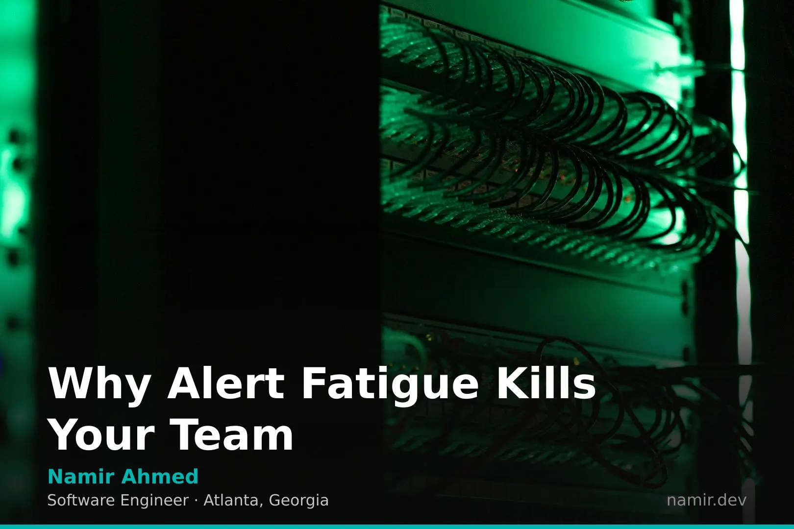 Rows of glowing server monitoring screens for an article by Atlanta based Software Engineer, Namir Ahmed.