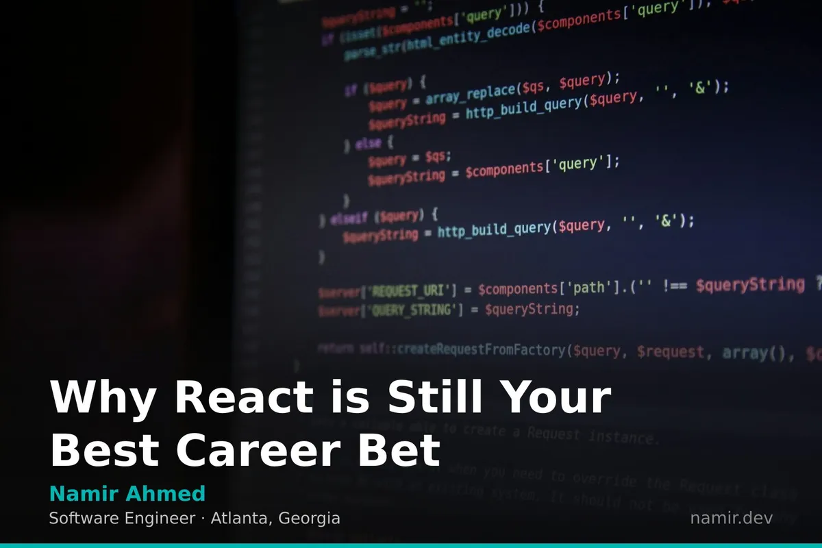 React logo component diagram for an article by Atlanta based Software Engineer, Namir Ahmed.