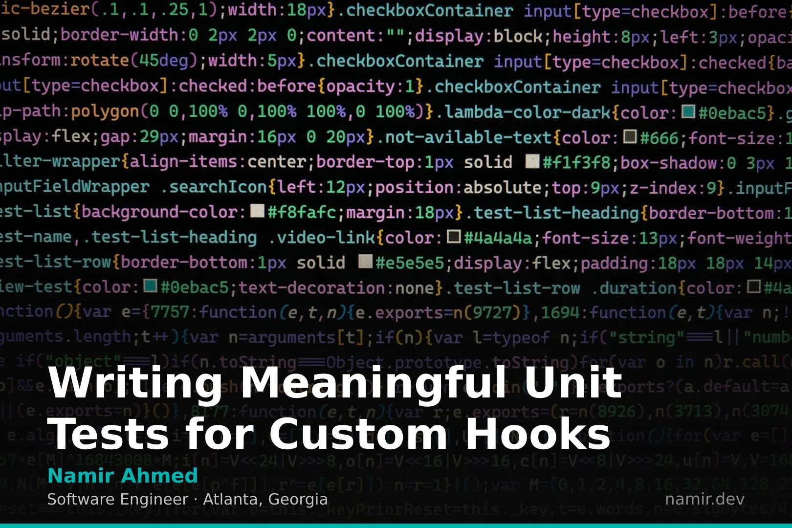 Custom React Hooks testing diagram by Atlanta based Software Engineer, Namir Ahmed